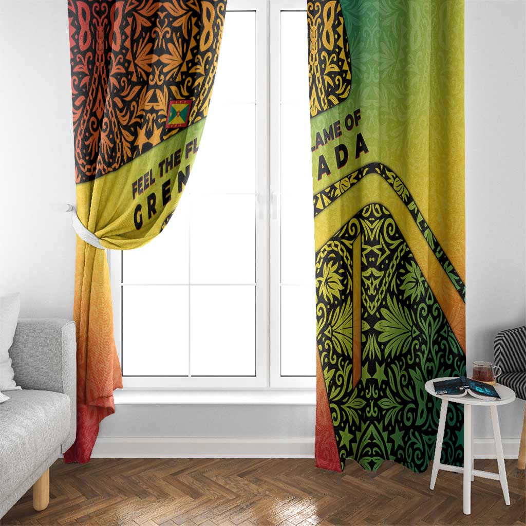 Grenada Tribal Floral Pattern Window Curtain with Rasta Gradient and Flame Motto Design - Wonder Print Shop