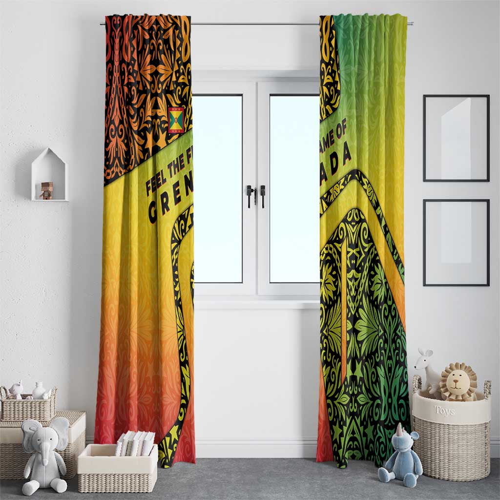 Grenada Tribal Floral Pattern Window Curtain with Rasta Gradient and Flame Motto Design - Wonder Print Shop