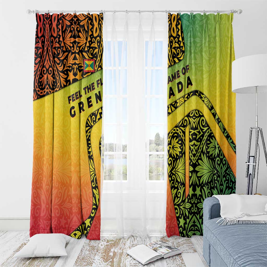 Grenada Tribal Floral Pattern Window Curtain with Rasta Gradient and Flame Motto Design - Wonder Print Shop