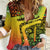 Grenada Tribal Floral Pattern Women Casual Shirt with Rasta Gradient and Flame Motto Design - Wonder Print Shop
