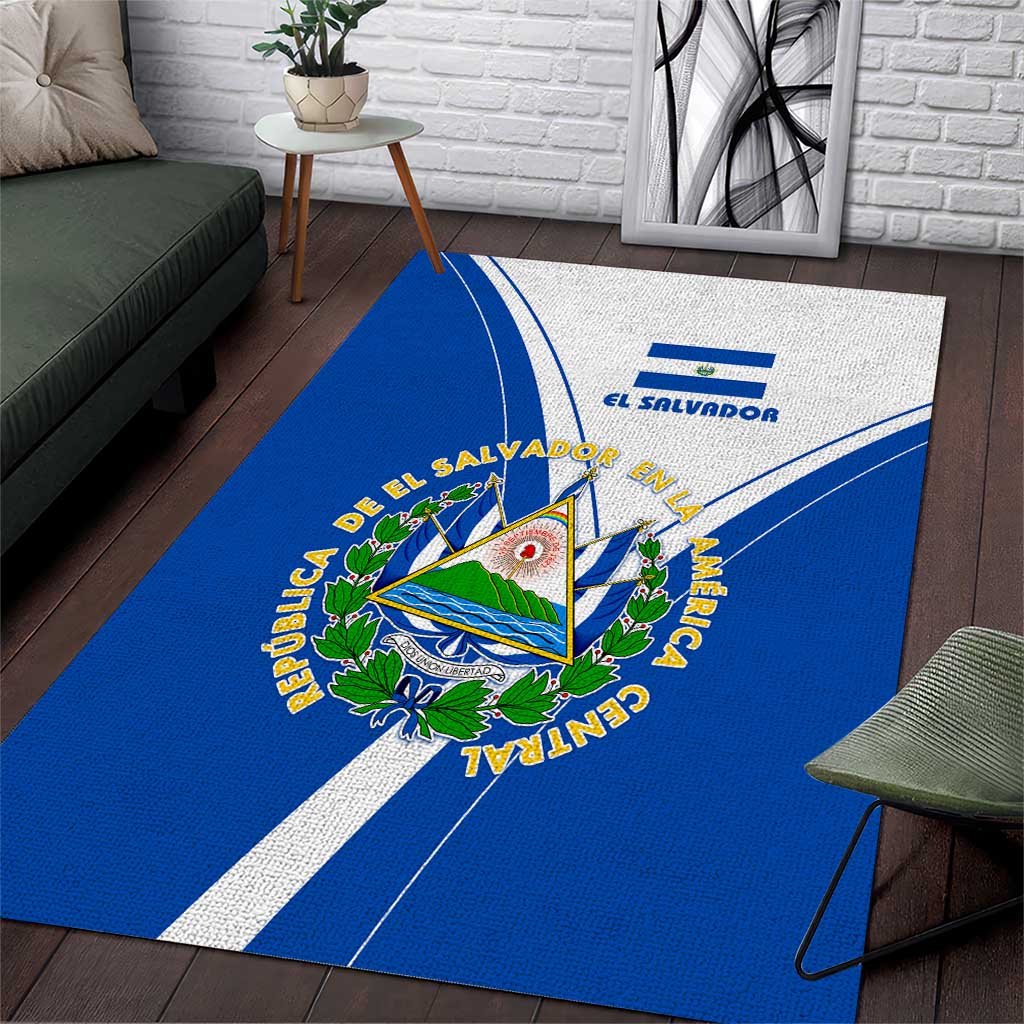 El Salvador National Flag Area Rug with Coat of Arms and Blue White Stripes Design - Wonder Print Shop