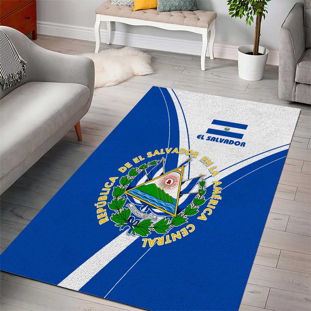 El Salvador National Flag Area Rug with Coat of Arms and Blue White Stripes Design - Wonder Print Shop