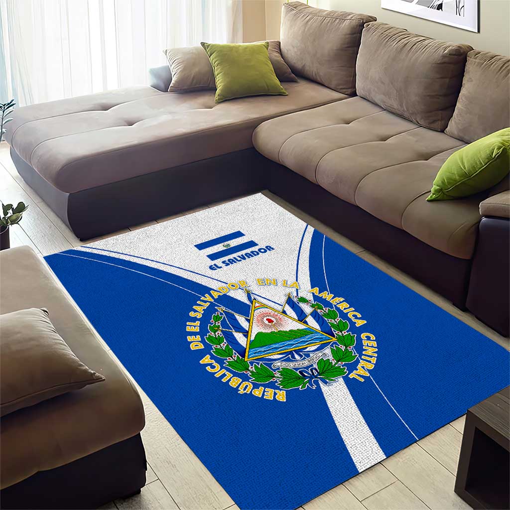 El Salvador National Flag Area Rug with Coat of Arms and Blue White Stripes Design - Wonder Print Shop
