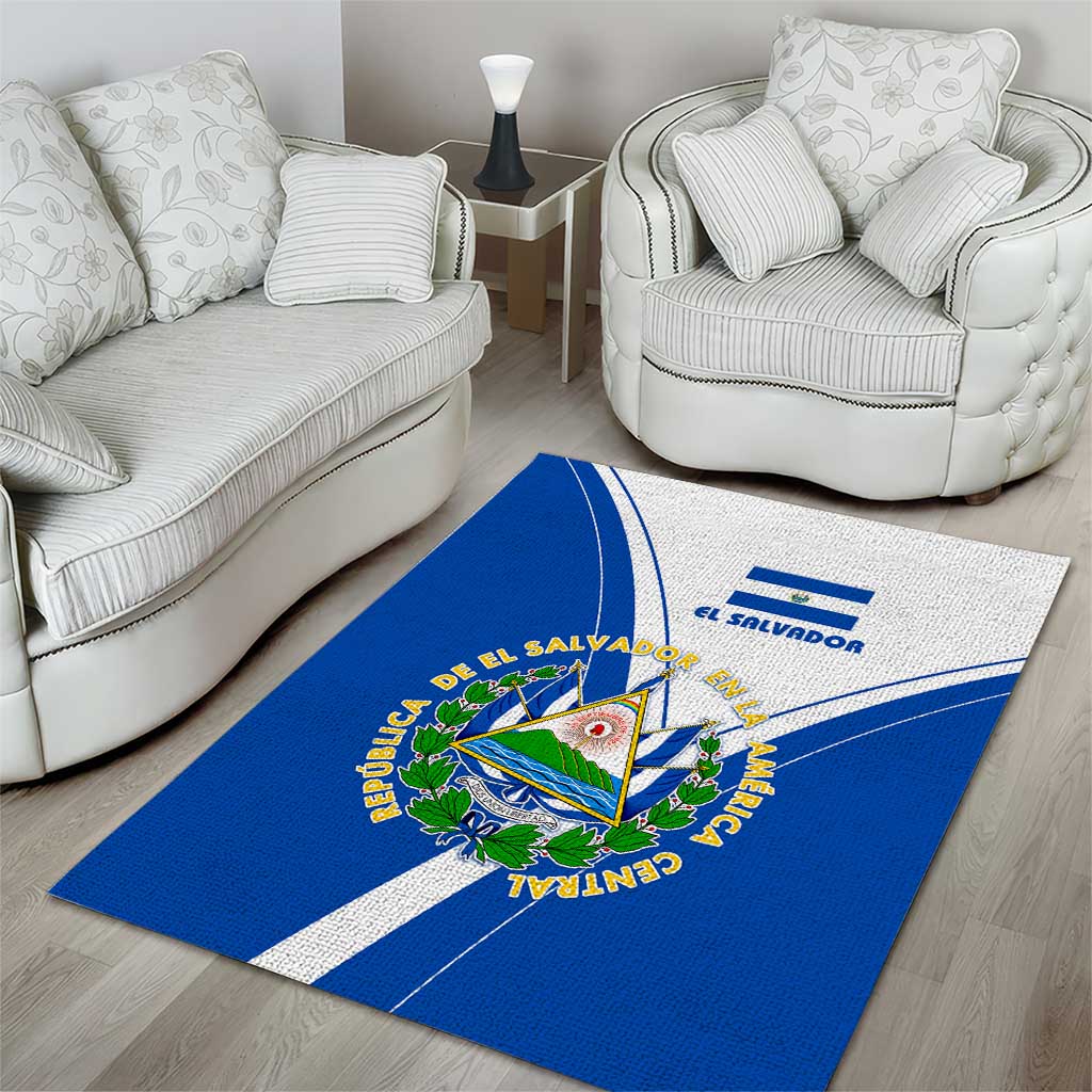 El Salvador National Flag Area Rug with Coat of Arms and Blue White Stripes Design - Wonder Print Shop