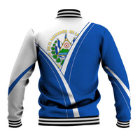 El Salvador National Flag Baseball Jacket with Coat of Arms and Blue White Stripes Design - Wonder Print Shop