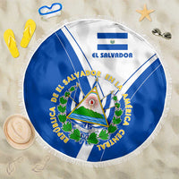 El Salvador National Flag Beach Blanket with Coat of Arms and Blue White Stripes Design - Wonder Print Shop