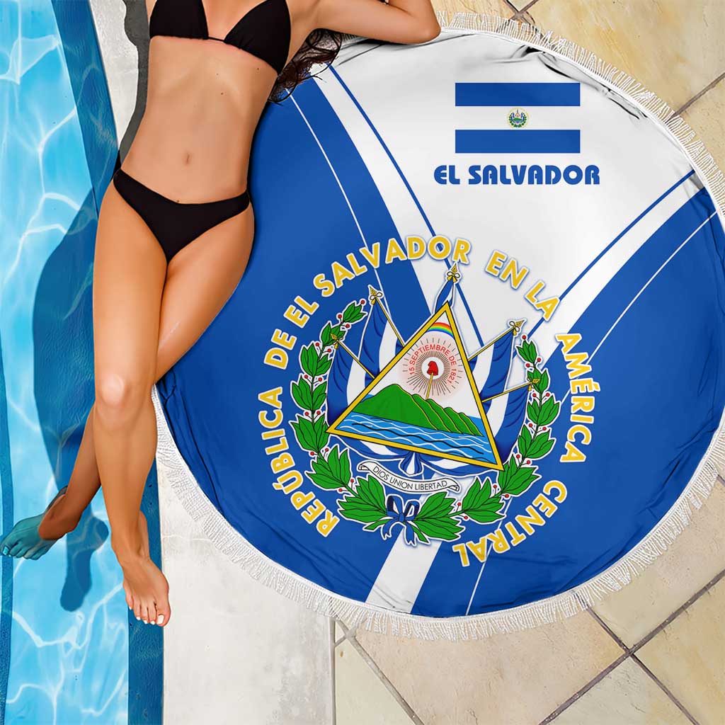 El Salvador National Flag Beach Blanket with Coat of Arms and Blue White Stripes Design - Wonder Print Shop
