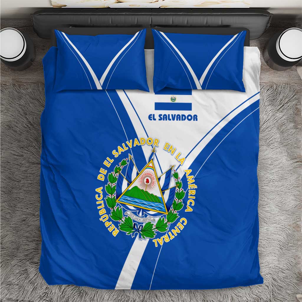 El Salvador National Flag Bedding Set with Coat of Arms and Blue White Stripes Design - Wonder Print Shop