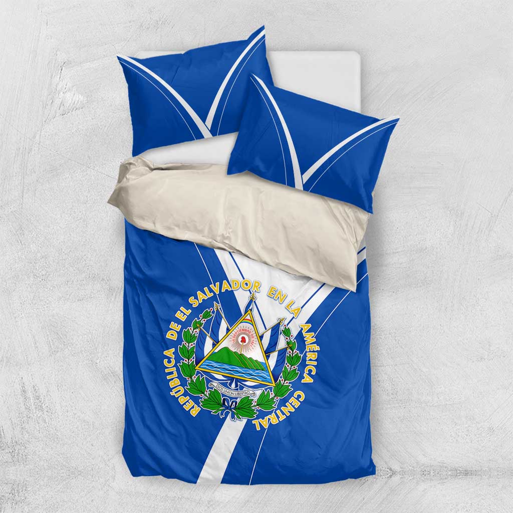 El Salvador National Flag Bedding Set with Coat of Arms and Blue White Stripes Design - Wonder Print Shop