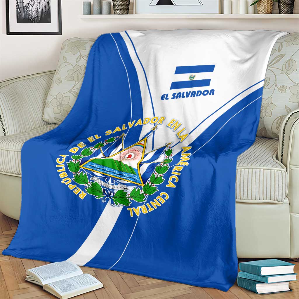 El Salvador National Flag Blanket with Coat of Arms and Blue White Stripes Design - Wonder Print Shop