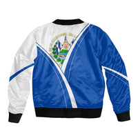 El Salvador National Flag Bomber Jacket with Coat of Arms and Blue White Stripes Design - Wonder Print Shop