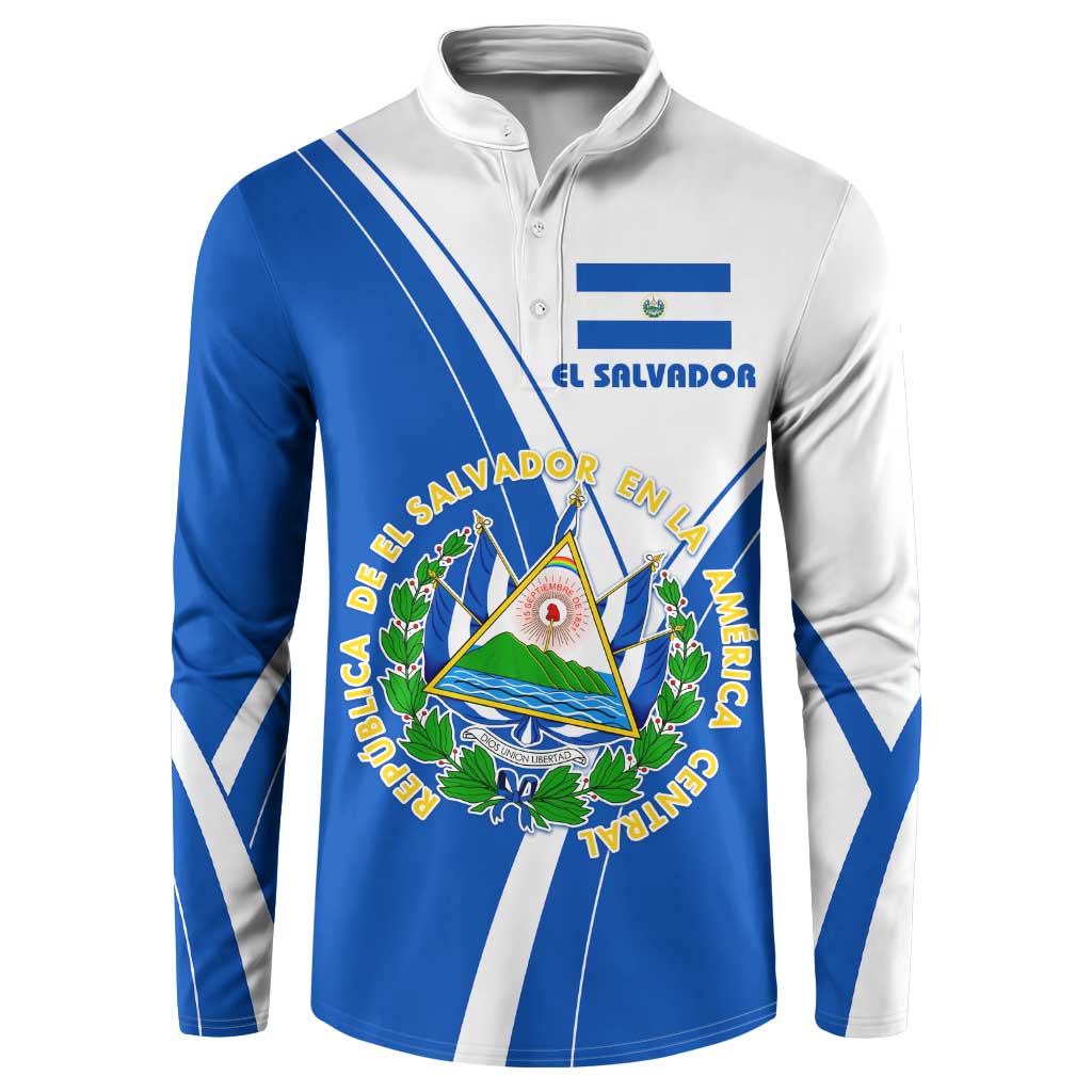 El Salvador National Flag Button Sweatshirt with Coat of Arms and Blue White Stripes Design - Wonder Print Shop