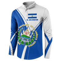 El Salvador National Flag Button Sweatshirt with Coat of Arms and Blue White Stripes Design - Wonder Print Shop