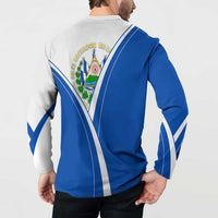 El Salvador National Flag Button Sweatshirt with Coat of Arms and Blue White Stripes Design - Wonder Print Shop