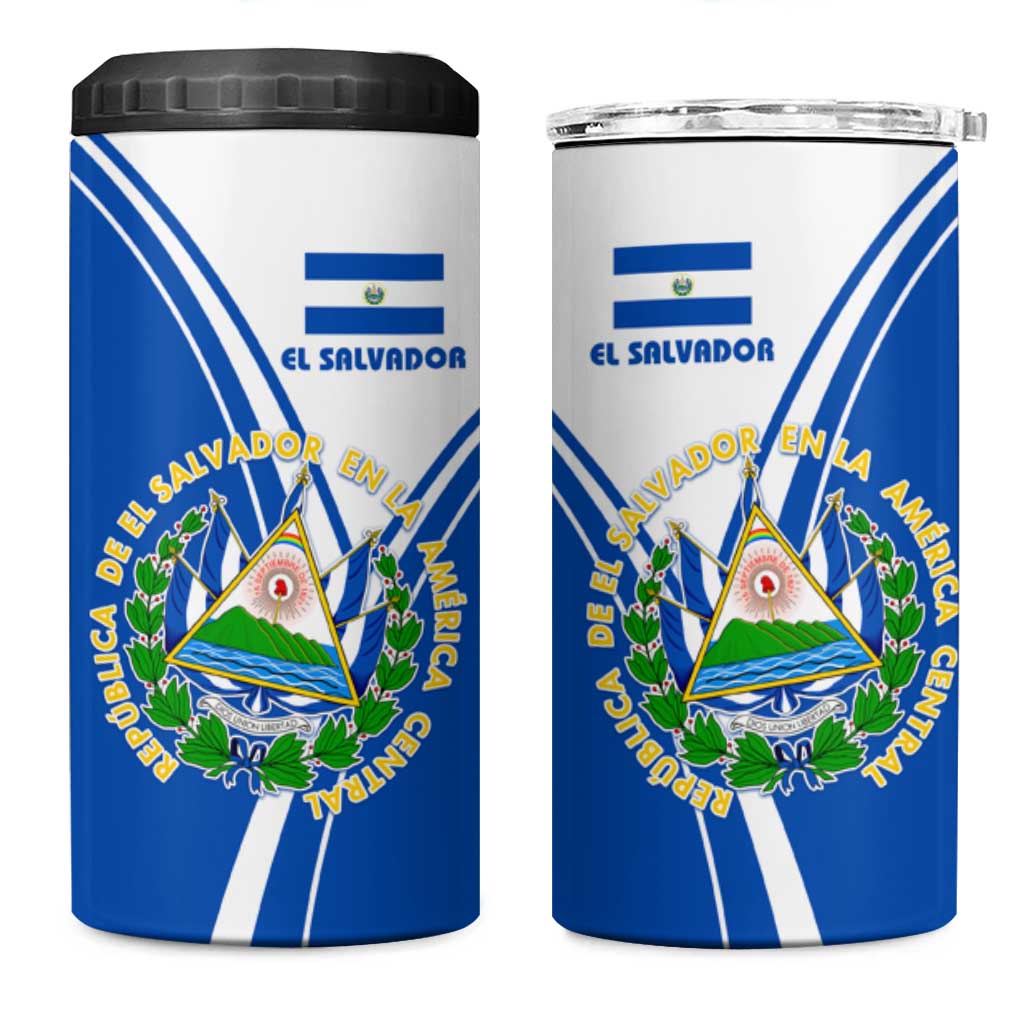 El Salvador National Flag 4 in 1 Can Cooler Tumbler with Coat of Arms and Blue White Stripes Design - Wonder Print Shop