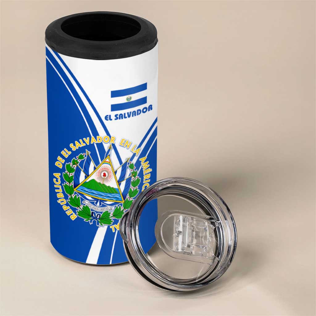 El Salvador National Flag 4 in 1 Can Cooler Tumbler with Coat of Arms and Blue White Stripes Design - Wonder Print Shop