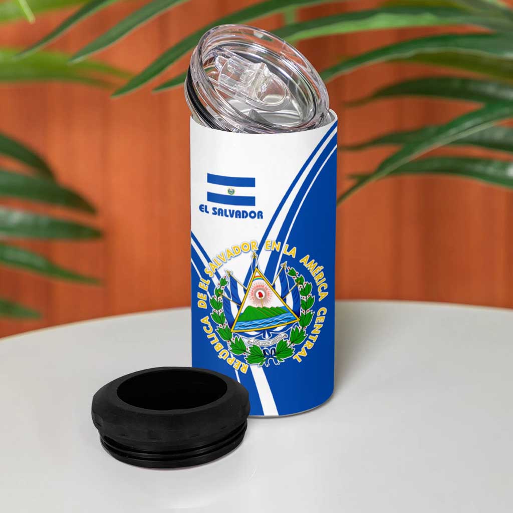 El Salvador National Flag 4 in 1 Can Cooler Tumbler with Coat of Arms and Blue White Stripes Design - Wonder Print Shop