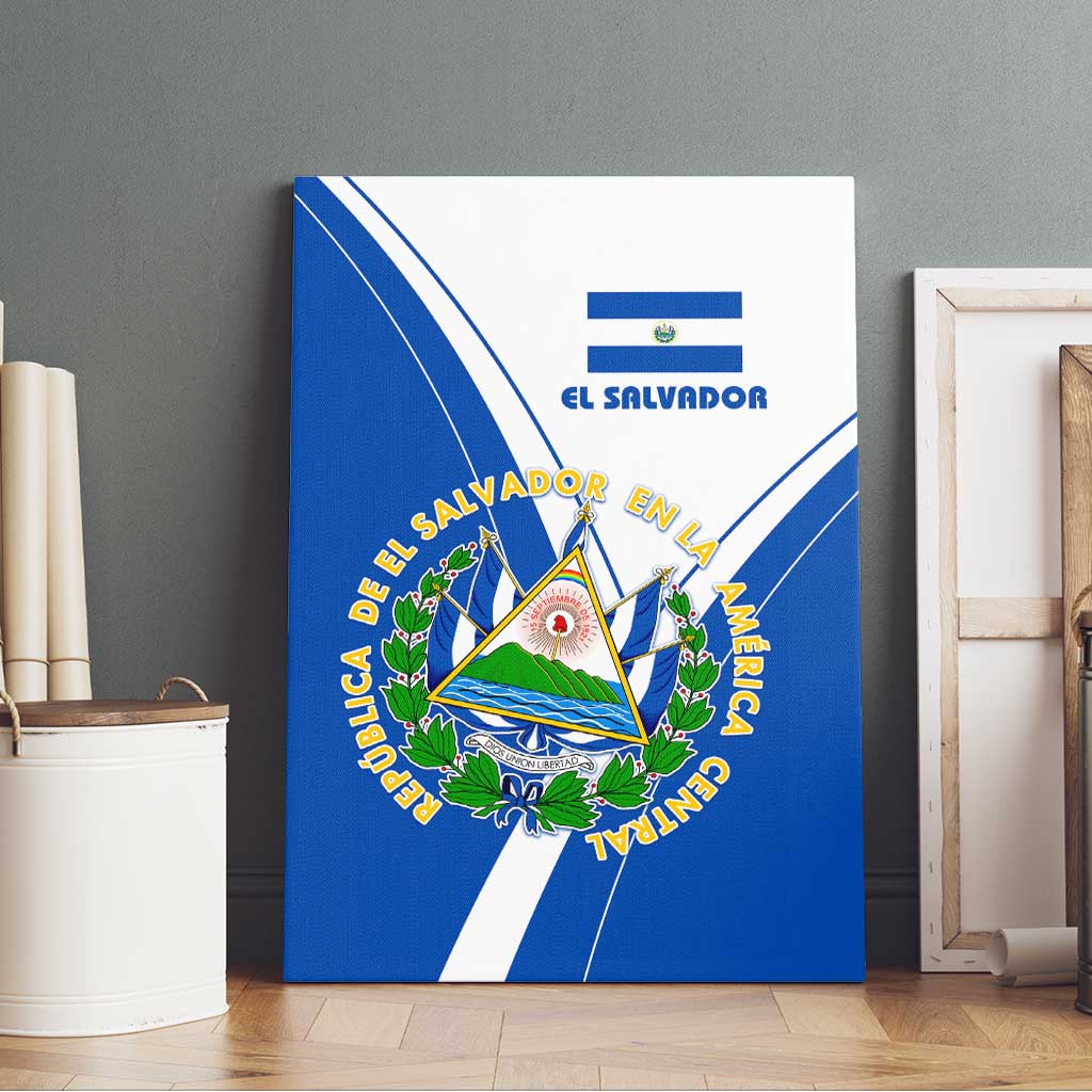 El Salvador National Flag Canvas Wall Art with Coat of Arms and Blue White Stripes Design - Wonder Print Shop