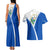 El Salvador National Flag Couples Matching Tank Maxi Dress and Hawaiian Shirt with Coat of Arms and Blue White Stripes Design - Wonder Print Shop