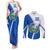 El Salvador National Flag Couples Matching Tank Maxi Dress and Long Sleeve Button Shirt with Coat of Arms and Blue White Stripes Design - Wonder Print Shop