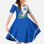 El Salvador National Flag Family Matching Off The Shoulder Long Sleeve Dress and Hawaiian Shirt with Coat of Arms and Blue White Stripes Design - Wonder Print Shop