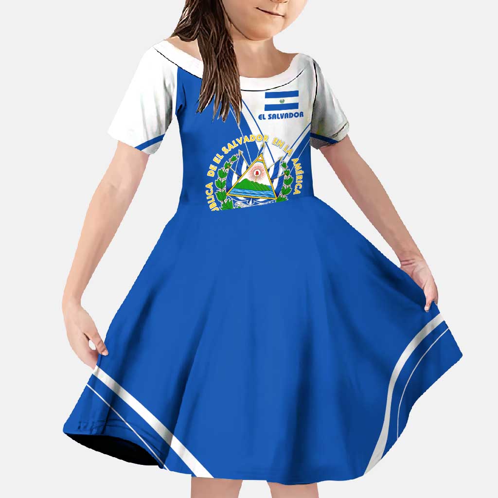 El Salvador National Flag Family Matching Off Shoulder Maxi Dress and Hawaiian Shirt with Coat of Arms and Blue White Stripes Design - Wonder Print Shop
