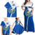 El Salvador National Flag Family Matching Off Shoulder Maxi Dress and Hawaiian Shirt with Coat of Arms and Blue White Stripes Design - Wonder Print Shop