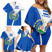 El Salvador National Flag Family Matching Off Shoulder Short Dress and Hawaiian Shirt with Coat of Arms and Blue White Stripes Design - Wonder Print Shop