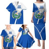 El Salvador National Flag Family Matching Puletasi and Hawaiian Shirt with Coat of Arms and Blue White Stripes Design - Wonder Print Shop