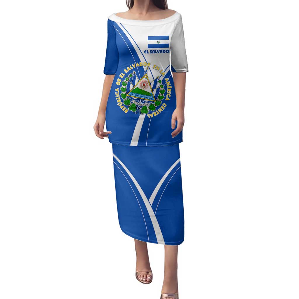 El Salvador National Flag Family Matching Puletasi and Hawaiian Shirt with Coat of Arms and Blue White Stripes Design - Wonder Print Shop