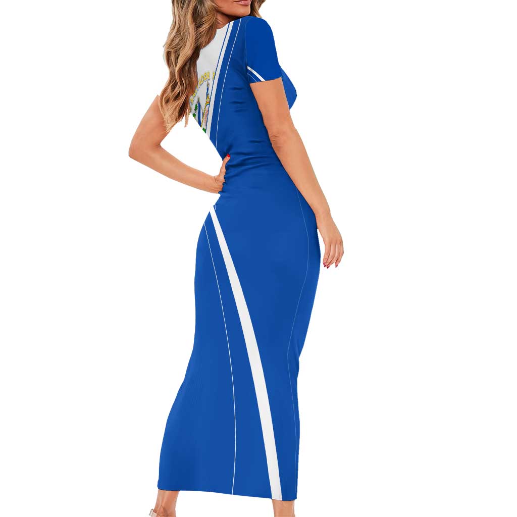 El Salvador National Flag Family Matching Short Sleeve Bodycon Dress and Hawaiian Shirt with Coat of Arms and Blue White Stripes Design - Wonder Print Shop