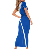 El Salvador National Flag Family Matching Short Sleeve Bodycon Dress and Hawaiian Shirt with Coat of Arms and Blue White Stripes Design - Wonder Print Shop