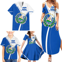 El Salvador National Flag Family Matching Summer Maxi Dress and Hawaiian Shirt with Coat of Arms and Blue White Stripes Design - Wonder Print Shop