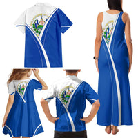El Salvador National Flag Family Matching Tank Maxi Dress and Hawaiian Shirt with Coat of Arms and Blue White Stripes Design - Wonder Print Shop