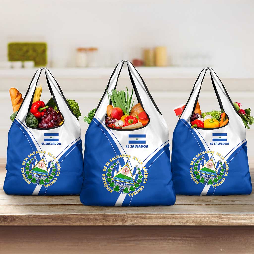 El Salvador National Flag Grocery Bag with Coat of Arms and Blue White Stripes Design - Wonder Print Shop