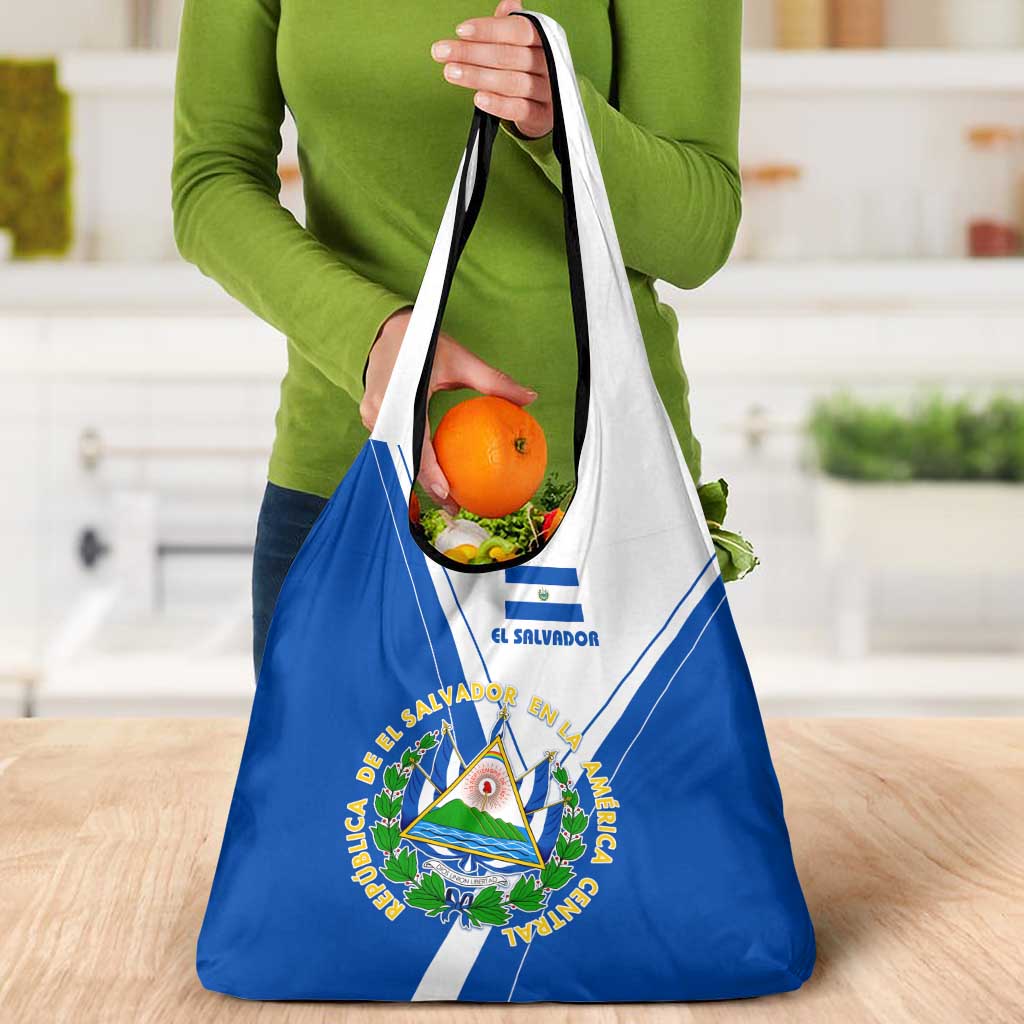 El Salvador National Flag Grocery Bag with Coat of Arms and Blue White Stripes Design - Wonder Print Shop