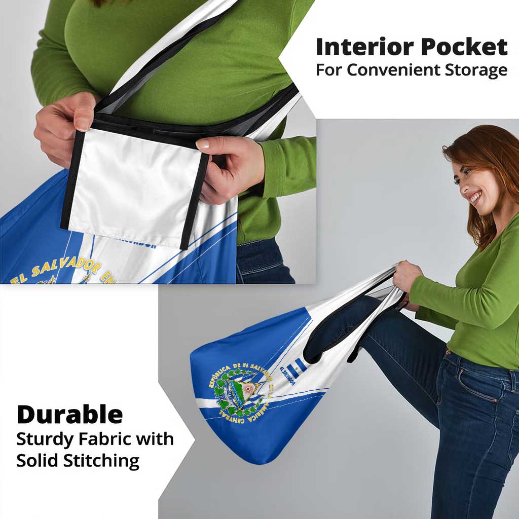 El Salvador National Flag Grocery Bag with Coat of Arms and Blue White Stripes Design - Wonder Print Shop