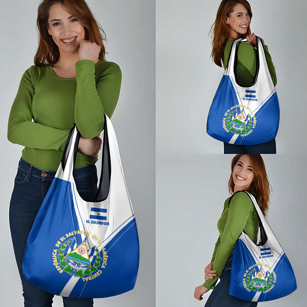 El Salvador National Flag Grocery Bag with Coat of Arms and Blue White Stripes Design - Wonder Print Shop