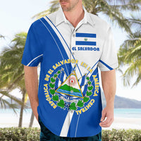 El Salvador National Flag Hawaiian Shirt with Coat of Arms and Blue White Stripes Design - Wonder Print Shop