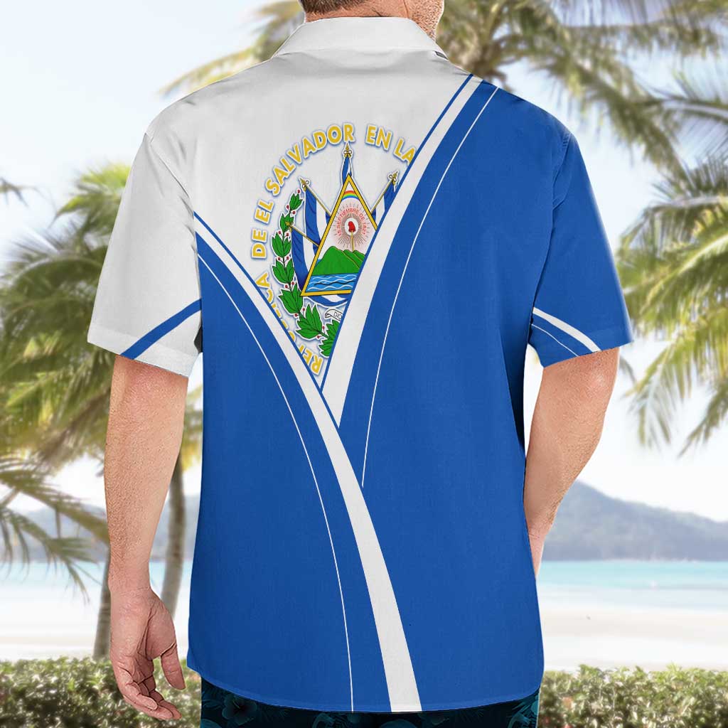 El Salvador National Flag Hawaiian Shirt with Coat of Arms and Blue White Stripes Design - Wonder Print Shop