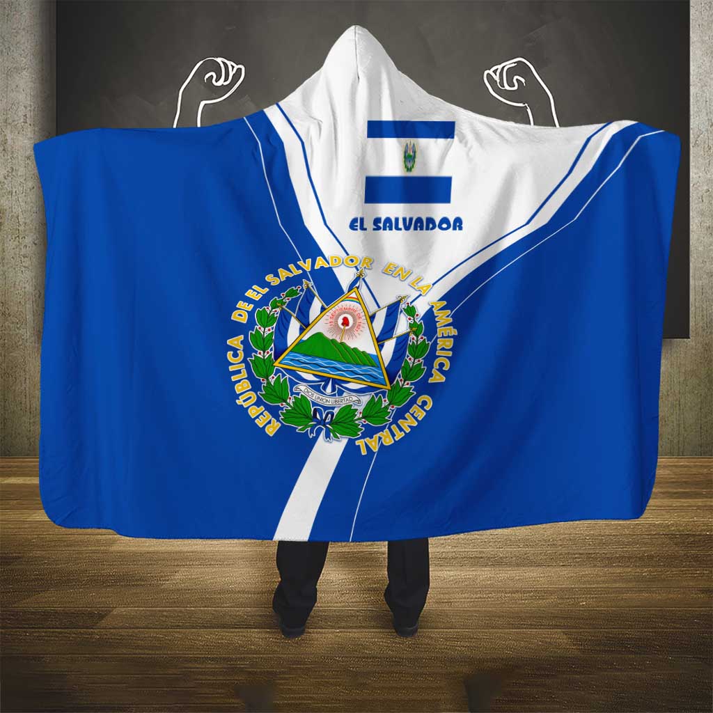 El Salvador National Flag Hooded Blanket with Coat of Arms and Blue White Stripes Design - Wonder Print Shop