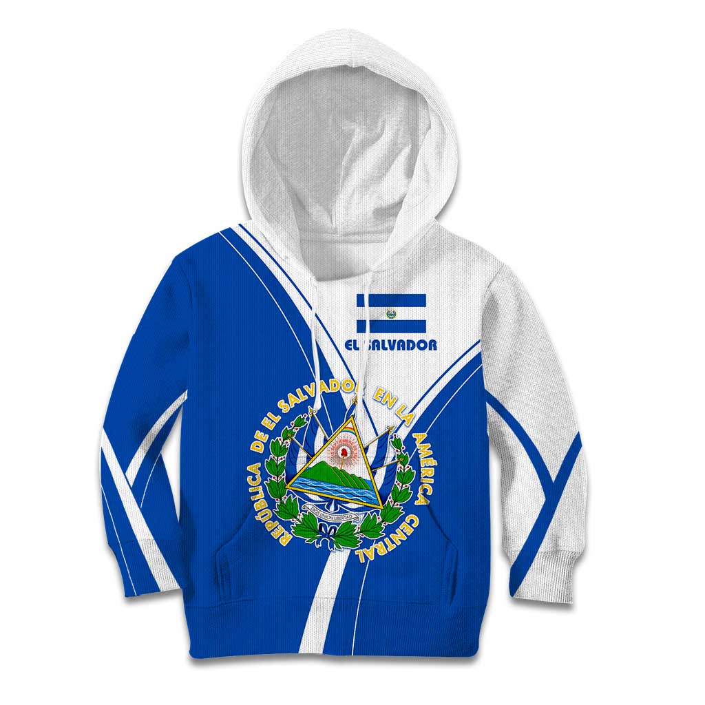 El Salvador National Flag Kid Hoodie with Coat of Arms and Blue White Stripes Design - Wonder Print Shop