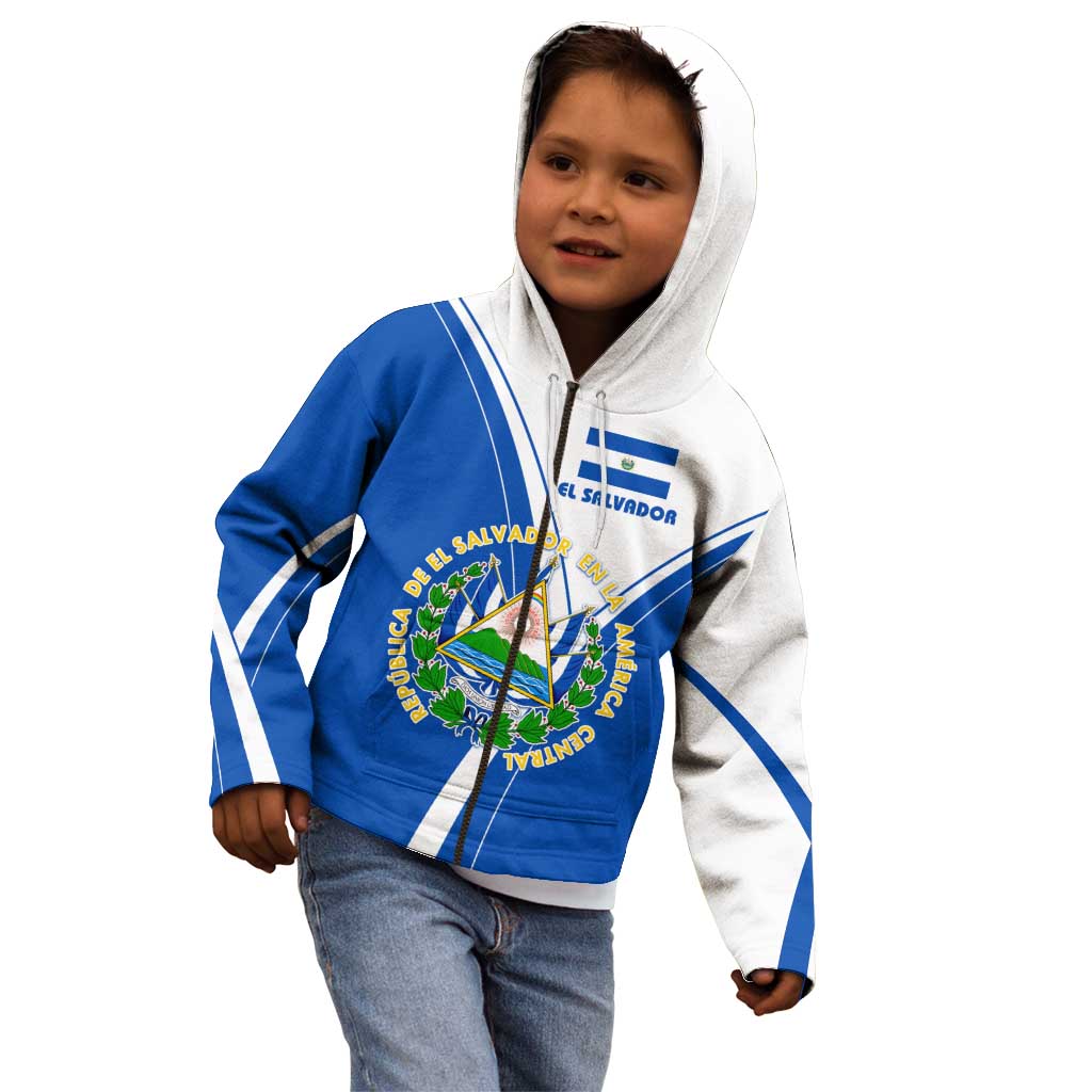El Salvador National Flag Kid Hoodie with Coat of Arms and Blue White Stripes Design - Wonder Print Shop