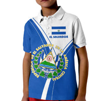 El Salvador National Flag Kid Polo Shirt with Coat of Arms and Blue White Stripes Design - Wonder Print Shop
