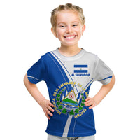 El Salvador National Flag Kid T Shirt with Coat of Arms and Blue White Stripes Design - Wonder Print Shop