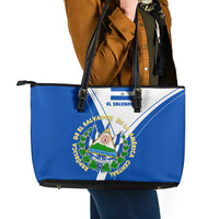 El Salvador National Flag Leather Tote Bag with Coat of Arms and Blue White Stripes Design - Wonder Print Shop