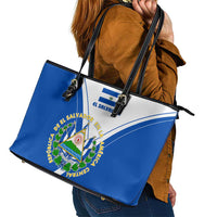 El Salvador National Flag Leather Tote Bag with Coat of Arms and Blue White Stripes Design - Wonder Print Shop