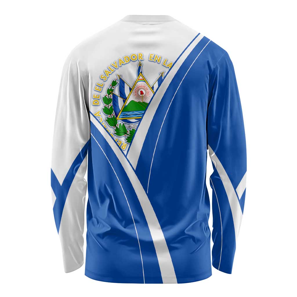 El Salvador National Flag Long Sleeve Shirt with Coat of Arms and Blue White Stripes Design - Wonder Print Shop