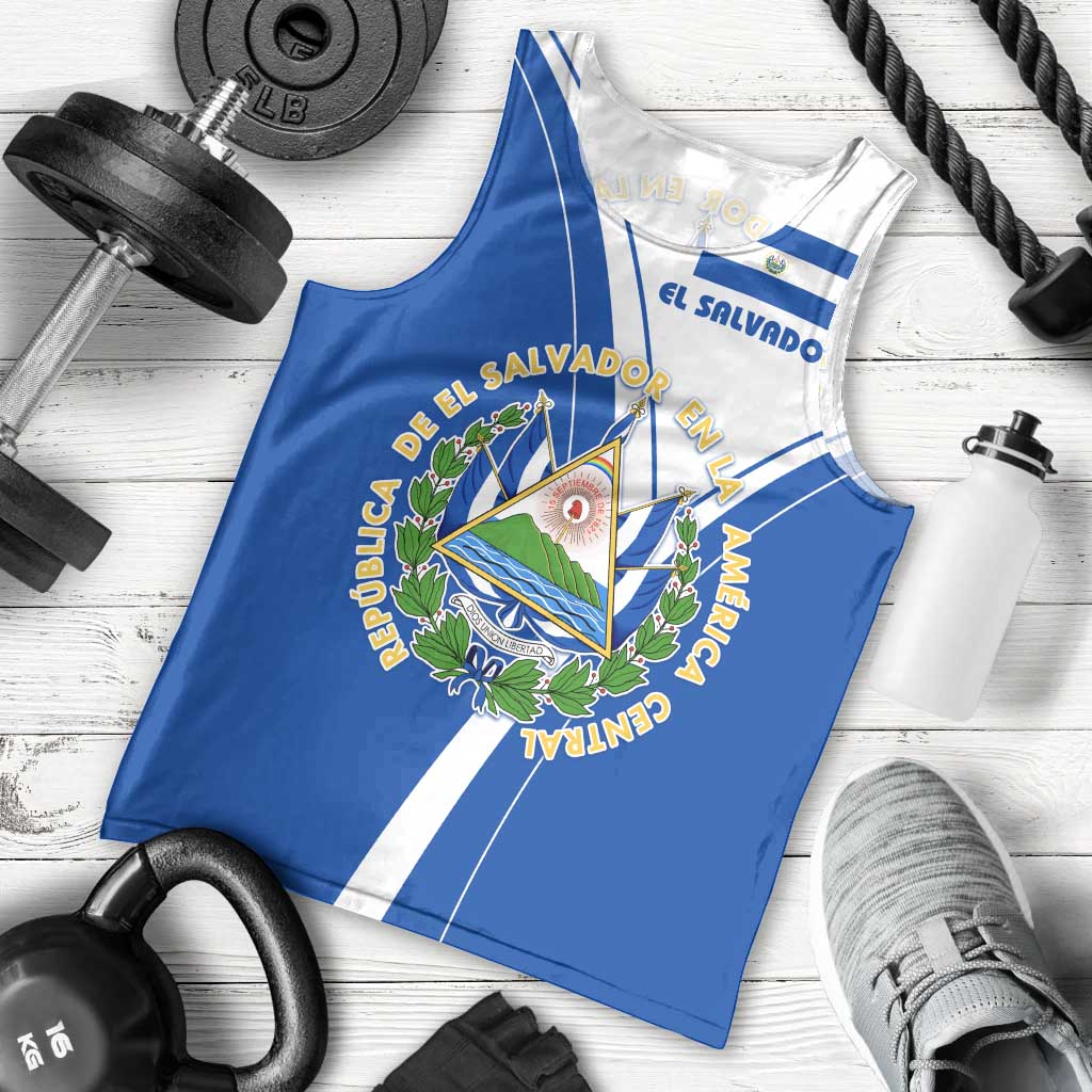 El Salvador National Flag Men Tank Top with Coat of Arms and Blue White Stripes Design - Wonder Print Shop