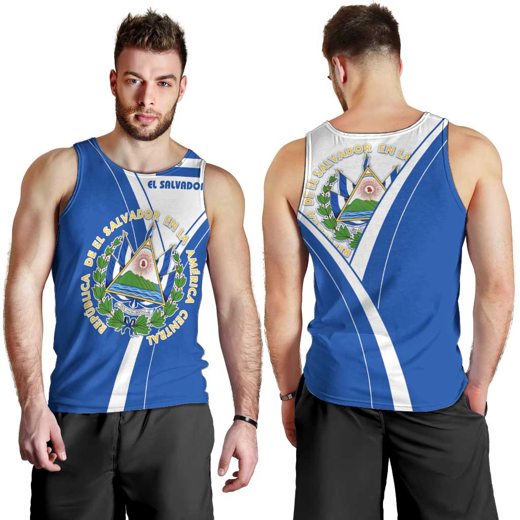 El Salvador National Flag Men Tank Top with Coat of Arms and Blue White Stripes Design - Wonder Print Shop